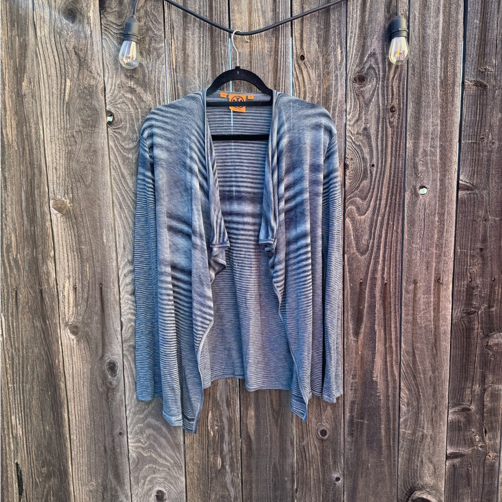 Tory Burch Light and Dark Blue Stripped Open-Front Silk Cardigan Sweater XS